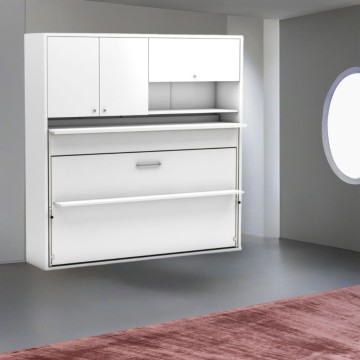 Nitro enojna izvlečna postelja z izvlečno mizo bela 207x35x208H