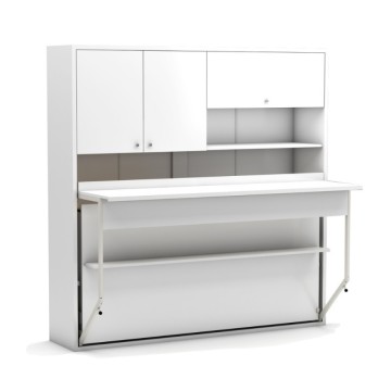 Nitro enojna izvlečna postelja z izvlečno mizo bela 207x35x208H