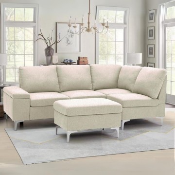 Dina bež tkanina desni kotni kavč z naslonom za roke 218X172X87H