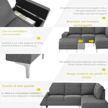 Dina bež tkanina desni kotni kavč z naslonom za roke 218X172X87H