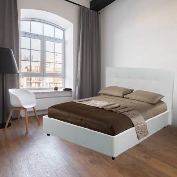 Ascoli 182x195x105H bela dvojna kontejnerska postelja iz umetnega usnja