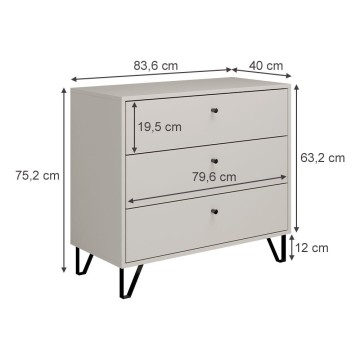 ALDO3 antracitna komoda s 3 predali 83,6x40x75,2H