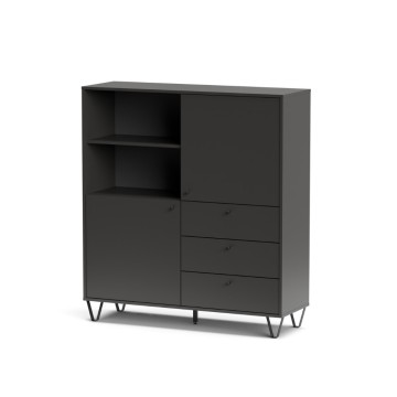 Bivak z vrati s predali in odprtim predalom antracit ALDO6 123,6x40x135H