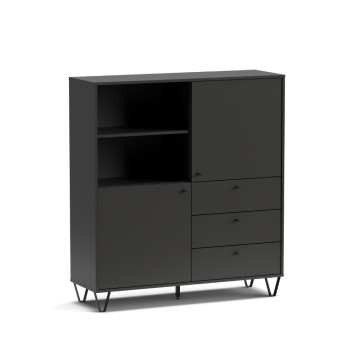 Bivak z vrati s predali in odprtim predalom antracit ALDO6 123,6x40x135H