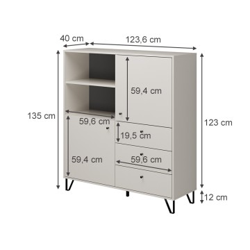 Bivak s predali in odprtim predalom kašmir ALDO6 123,6x40x135H