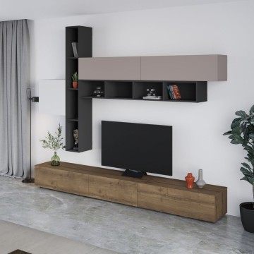 Modna bela in golobje siva antracitna stenska enota iz orehovega lesa 275x40x205H