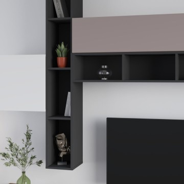Modna bela in golobje siva antracitna stenska enota iz orehovega lesa 275x40x205H