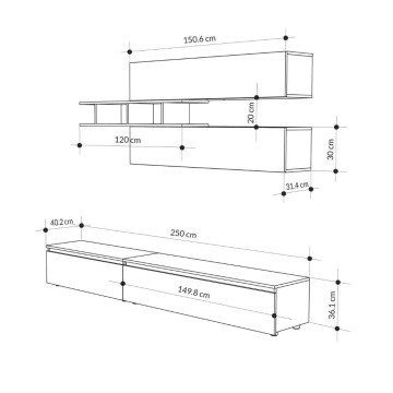 Betonska in antracitna stena za shranjevanje 250x40x206H