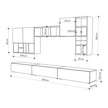 Orehova stena za shranjevanje v barvi goloba Big 300x32,5x192H