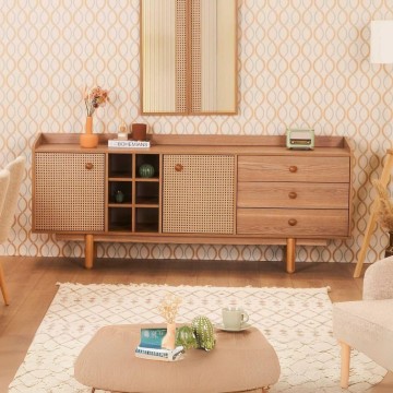 Bivak 2 vratni pleteni učinek s predali in odprtimi predali medeni hrast Natura 206x45x86H
