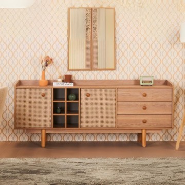 Bivak 2 vratni pleteni učinek s predali in odprtimi predali medeni hrast Natura 206x45x86H