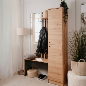 Vhodna omarica z rebrasto sprednjo stranjo in ogledalom Medan42B barva antracit hrast 122x37x190H