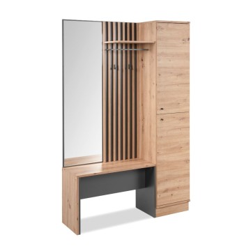 Vhodna omarica z rebrasto sprednjo stranjo in ogledalom Medan42B barva antracit hrast 122x37x190H