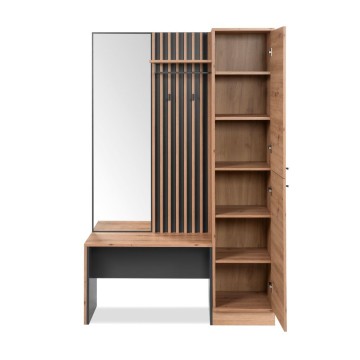 Vhodna omarica z rebrasto sprednjo stranjo in ogledalom Medan42B barva antracit hrast 122x37x190H