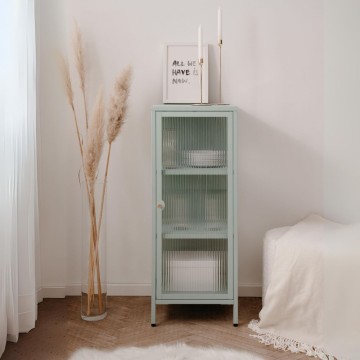 Milton01 40x40x101,1H Kaljeno steklo z žlebovi in metino zeleno laminirano jekleno vitrino