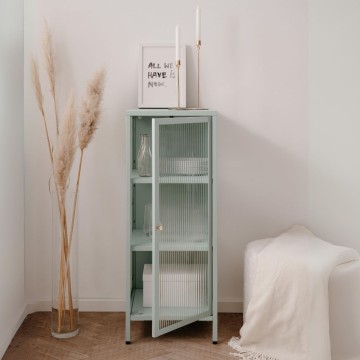 Milton01 40x40x101,1H Kaljeno steklo z žlebovi in metino zeleno laminirano jekleno vitrino