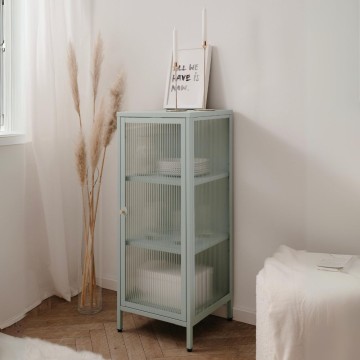 Milton01 40x40x101,1H Kaljeno steklo z žlebovi in metino zeleno laminirano jekleno vitrino