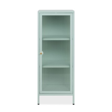 Milton01 40x40x101,1H Kaljeno steklo z žlebovi in metino zeleno laminirano jekleno vitrino