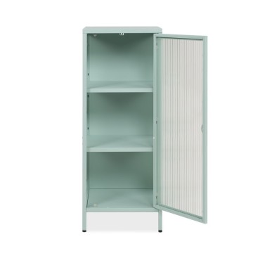 Milton01 40x40x101,1H Kaljeno steklo z žlebovi in metino zeleno laminirano jekleno vitrino