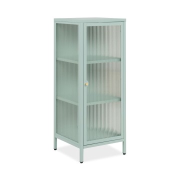 Milton01 40x40x101,1H Kaljeno steklo z žlebovi in metino zeleno laminirano jekleno vitrino
