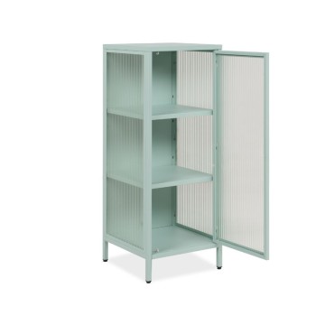 Milton01 40x40x101,1H Kaljeno steklo z žlebovi in metino zeleno laminirano jekleno vitrino