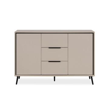 Kredenca peščene barve s črnimi detajli 2 vrati in 3 predali Arona01B 135x38x90H