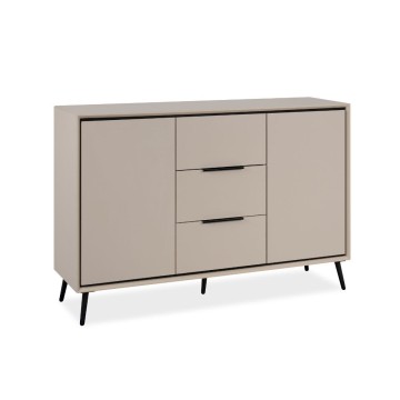 Kredenca peščene barve s črnimi detajli 2 vrati in 3 predali Arona01B 135x38x90H