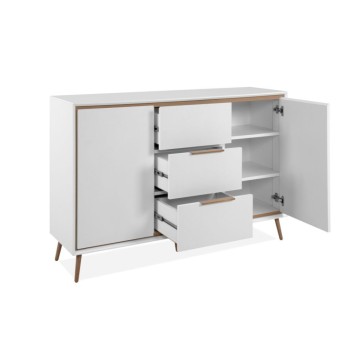 Bela kredenca s hrastovimi detajli 2 vrati in 3 predali Arona01B 135x38x90H
