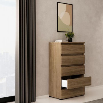 Komoda 5 predalov 75x40x127 sestavljena naravna barva oreha