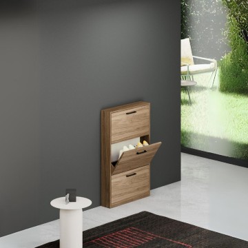 Prostorsko varčna trivratna vitrina za čevlje 108x65x15 Serena v barvi naravnega oreha