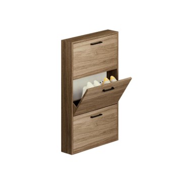 Prostorsko varčna trivratna vitrina za čevlje 108x65x15 Serena v barvi naravnega oreha