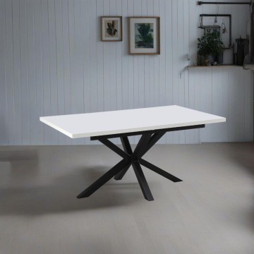 Raztegljiva pravokotna miza z belim vrhom in črnimi nogami Rob 160x190x75H