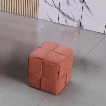 Kvadratni pouf v opečnati barvi tkanina z učinkom tkanine Den 39x39x39H
