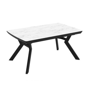 Tavolo rettangolare piano effetto marmo bianco opaco e gambe in metallo 160x100x76H allungabile a 360 Robat