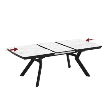 Tavolo rettangolare piano effetto marmo bianco opaco e gambe in metallo 160x100x76H allungabile a 360 Robat