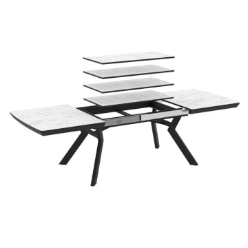 Tavolo rettangolare piano effetto marmo bianco opaco e gambe in metallo 160x100x76H allungabile a 360 Robat