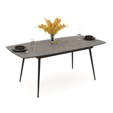 Raztegljiva miza cementne barve s črnimi nogami 145x80x75H, raztegljiva do 185 Yense