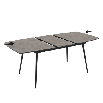 Raztegljiva miza cementne barve s črnimi nogami 145x80x75H, raztegljiva do 185 Yense