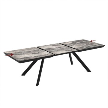 Tavolo allungabile piano effetto marmo nero arabesque lucido e gambe in metallo Corin 200x100x77H