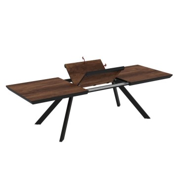 Tavolo allungabile piano colore noce e gambe in metallo Corin 200x100x77H