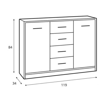 Kredenca v skandinavskem slogu 2 vrati in 4 predali barva hrast sonoma Nepo 119x34x84h