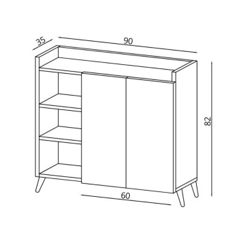 Alary hrastova in bela kredenca z 2 vrati in odprtimi predali 90x35x82H