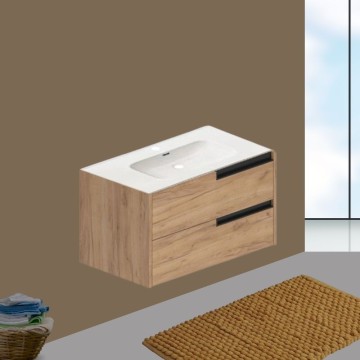 Modularna stenska kopalniška omarica iz medenega hrasta s predali 80x45x50H