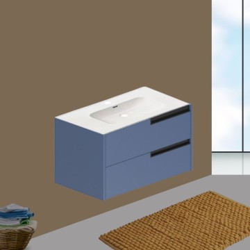 Modularna stenska kopalniška omarica v svetlo modri barvi s predali 80x45x50H