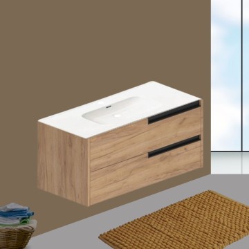 Modularna stenska kopalniška omarica iz medenega hrasta s predali 100x45x50H