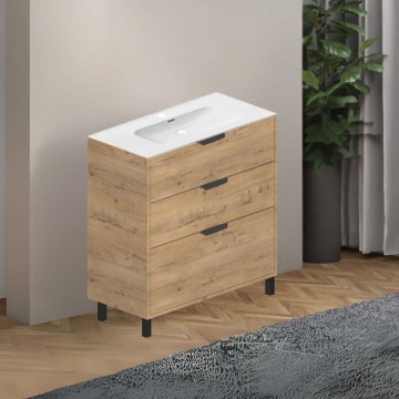 KOMPLET KOPALNIŠKE OMARICE TRIANA 80*45 CM S 3 PREDALI HRASTOVA BARVA