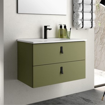 Olivno zelena stenska omarica za kopalnico 2 predala Invicta 60x45x48H