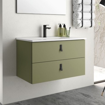 Olivno zelena stenska omarica za kopalnico 2 predala Invicta 80x45x48H