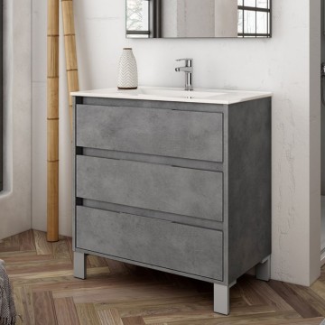 Kopalniška omarica Bolton cementne barve 80x45x84H s 3 predali: sodoben dizajn in brezkompromisna funkcionalnost