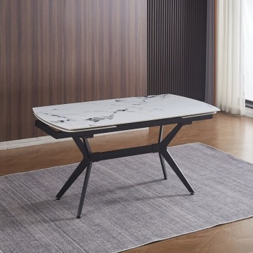 Riley 160x90x76H sijoča bela keramična podaljšana mizna plošča z marmornim učinkom